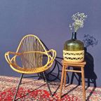 Retro Vintage Ronde Kruk, Blauwe Stoffering, Hairpinlegs thumbnail 11