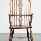 Antieke, Zeer Mooie Engelse Highback Windsor Eetkamerstoel thumbnail 3