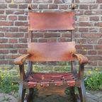 Vintage Brutalist Rocking Chair, Schommelstoel Met Tuigleer thumbnail 3