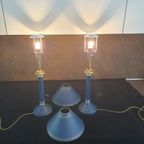 Tafellamp - Bedlamp - Kastlamp - Blauw - Metaal - Met Kap - 2 Stuks. thumbnail 5
