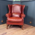 Grote Vintage Schapenleren Engelse Oorfauteuil thumbnail 9