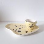 Fifties Boterham Bordje Met Koffiekopje Maanvis Geel Pastel thumbnail 2