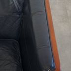 Luxe 2.5-zits Schuitema Art Deco Design Bank Met Mooi Houtwerk En Donkerblauw Rundleer thumbnail 9