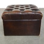 Geweldige Donkerbruine Rundleren Chesterfield Ottoman/ Hocker Met Opbergvak thumbnail 7