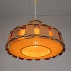 Vintage Hanglamp Met Kap Van Rotan, Palmblad En Stof, Jaren 70 thumbnail 14