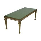 Hollywood Regency Salontafel Groen Leder Messing Italië 138Cm thumbnail 12