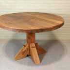 Vintage Wabi Sabi Massief Eikenhout Eettafel, Rond thumbnail 9