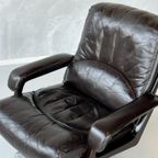 Jaren 70 Fauteuil Vintage Lounge Chair Bruin Leer Draaistoel thumbnail 3