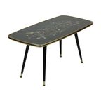 Fifties Rockabilly Salontafel Conische Poten Glazen Blad Bloemenmotief thumbnail 5