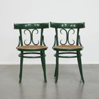Set Van 2 Leuke Groene Sierlijke Vintage Bistro Stoelen Met Een Gematte Rieten Zitting thumbnail 4