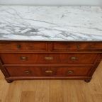 Vintage Frans Dressoir Commode Ladekast Badkamermeubel Met Marmer Blad 703 thumbnail 6