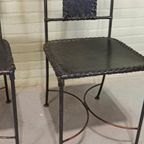 Set Van 4 Vintage Ijzer En Leer Stoelen, Zwart thumbnail 4