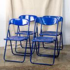 4X Vintage Kobalt Blauwe Klapstoelen thumbnail 4