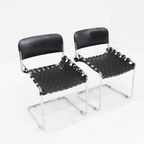 Vintage Italiaanse Stoelen Zwart Leer En Chroom, Jaren 70 thumbnail 5