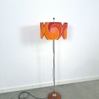 Jaren 70 Vloerlamp Met Gekleurde Kap En Fineer Voet thumbnail 5