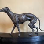 Beeld Hazewindhond Hond Art Deco 1920 Frans Op Marmeren Sokkel thumbnail 3