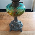 Antieke Petroleumlamp / Olielamp Met Lont Kap En Glas thumbnail 2
