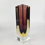Vintage Glazen Vaas, Facet Geslepen, Rechthoekig. Roze, Geel En Kleurloos Murano Glas. Sommerso Vaas thumbnail 11