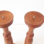 * 2 Vintage Kandelaar Oude Houten Kandelaars thumbnail 4