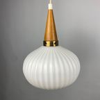 A Pair Of White Opal Frosted Glass Pendants Light With Wooden Details By Massive 1970 thumbnail 5