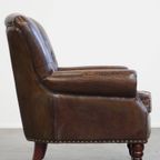 Prachtige, Unieke Cognac Kleurige Bruin Generfde Rundleren Chesterfield Fauteuil/ Armchair thumbnail 5