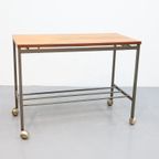 Vintage Sidetable Bijzettafel Op Wieltjes thumbnail 8