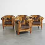 Unieke Set Van 4 In Goede Staat Verkerende Stoffen Patchwork Chesterfield Clubfauteuils thumbnail 2