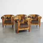 Unieke Set Van 4 In Goede Staat Verkerende Stoffen Patchwork Chesterfield Clubfauteuils thumbnail 2