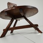 Rustic Oak Brutalist Ronde Koffie Tafel Frankrijk 1960S thumbnail 5