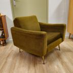 Vintage Fauteuil Stoel Ribstof Groen Messing thumbnail 11