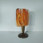 Vintage '60-70s Style' Glazen Tafellamp Geel Oranje Vlam/swirlmotief thumbnail 8