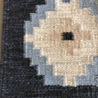 Handgeweven Scandinavisch Wollen Röllakan Vloerkleed Blauw Grijs Crème thumbnail 5