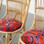 Set Van 4 Subtiele En Charmante Vintage Jaren ’60 Rotan Boho Stoelen Met Gestoffeerde Zitting thumbnail 11