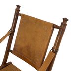 Officer’S Chair - Wood And Leather Upholstery - Military Campaign Style thumbnail 4