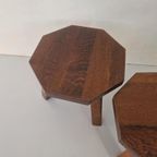 Massief Eiken Houten Brutalist Tafeltjes. thumbnail 5