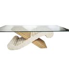Vintage - Travertin - Bamboe - Facet Geslepen Glas - Salontafel - 1970'S thumbnail 2