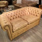 Stoere Oude Antieke / Vintage Chesterfield 2 Zits Bank Cognac Camel thumbnail 6