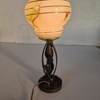 Art Deco Tafel Lamp Met Smeedijzeren Voet. thumbnail 8