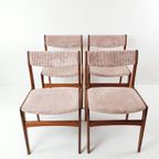 6 Vintage Teak Houten Stoelen | Roze Stoelen Ribstof Deens thumbnail 4