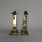 Set Van 2 Messing Art Nouveau Kandelaar, Rond 1910 thumbnail 9