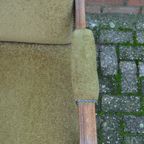Antieke Eiken Armfauteuil Met Groene Stoffering thumbnail 4