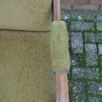 Antieke Eiken Armfauteuil Met Groene Stoffering thumbnail 4