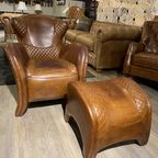 Saddle Chair / Zadel Fauteuil + Voetenbank In Vintage Cognac Leer Eyecatcher thumbnail 2