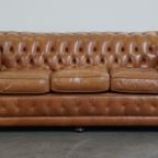 Lichtbruine/ Crème Kleurige Rundleren Engelse Ruime 2.5 Zits Chesterfield Bank thumbnail 2