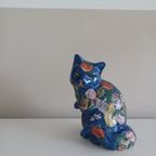 Handgeschilderd Keramische Kat. Vintage Chinoiserie. thumbnail 2