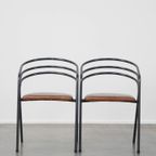 Leuke Set Van 4 Jaren 70 Design Eetkamerstoelen Met Leren Zitting En Metalen Frame thumbnail 4