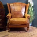 Karakteristieke Vintage Schapenleren Oorfauteuil thumbnail 3
