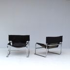 Set Of T1 Black Leather Sling Chairs By Rodney, 1976. thumbnail 5