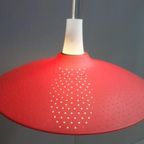 Opaline Glass Pendant Lamp With Red Perforated Shade 1960S thumbnail 4