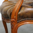 Set Van 2 Sierlijke Rundleren Barokke Chesterfield Fauteuils/ Armchairs Met Queen Ann Pootjes thumbnail 11